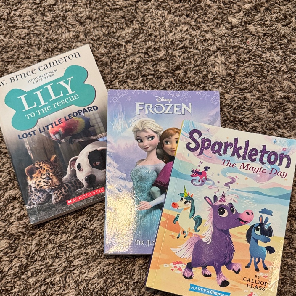 LOT OF 3 Sparkleton The Magic Day, Frozen,Lily to the Rescue Lost Little Leopard